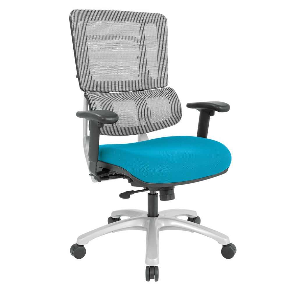 OSP Home Furnishings Vertical Mesh Back Manager Chair with Lumbar Support Adjustable Arms and Silver Base Blue 99666S-7