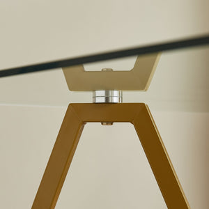 English Elm 47.3-inch Glass Dining Table with Gold Metal Legs, Modern 47.3"L x29.5"W x30.3"H, Seats 1-6, 200 lb Capacity W1162P306711