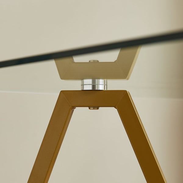 English Elm 47.3-inch Glass Dining Table with Gold Metal Legs, Modern 47.3"L x29.5"W x30.3"H, Seats 1-6, 200 lb Capacity W1162P306711