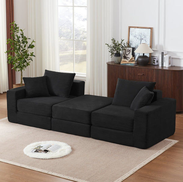 English Elm Modular Cloud Sectional Corduroy Sofa Deep Seat Comfort for Flexible Living Spaces Black W3396P435275