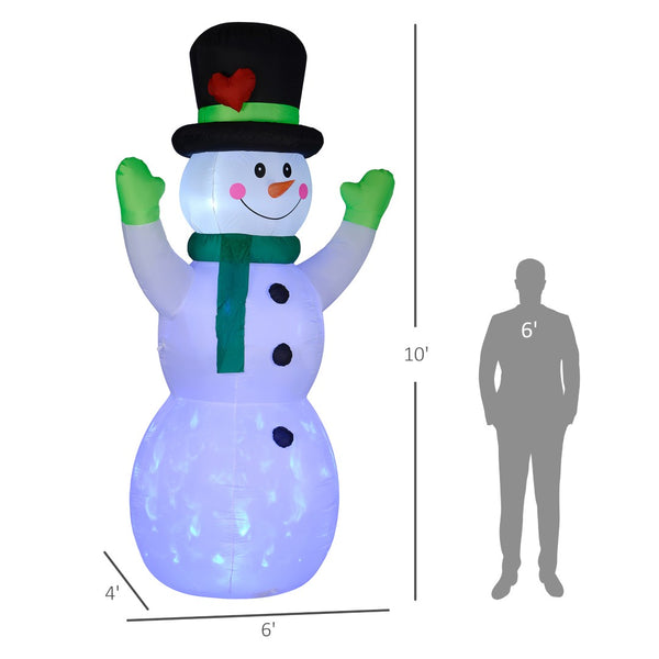 English Elm Outsunny 10Ft Inflatable Snowman With Led Lights - Cheerful Holiday Decoration For Lawn & Garden W2225P249945-GIGA