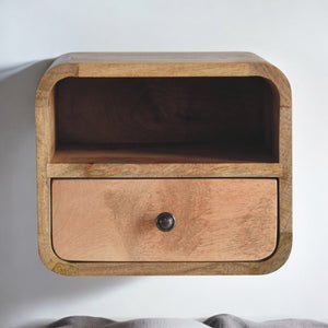 English Elm Extra Mini Wall-Mounted Nightstand In Light Brown - Curved Oak Finish, Compact Storage & Style B182P263164