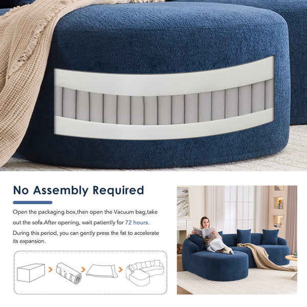English Elm Compression Compression Sponge Sofa Curved Modular Sectional with 30D High-Density Chenille Sleeper for Cozy Apartment Living Room Comfort and Safe Rounded Design Navy Blue W2231S00030