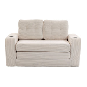 English Elm Convertible Floor Sofa Bed with Memory Foam and Ribbed Corduroy for Small Spaces Beige W395P438025