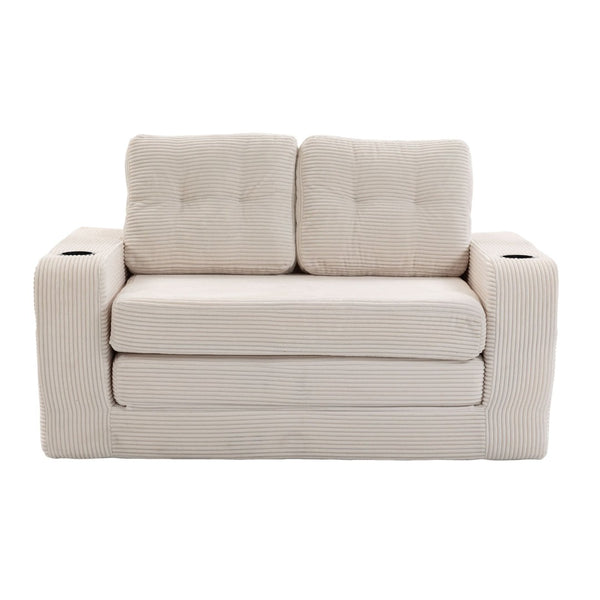 English Elm Convertible Floor Sofa Bed with Memory Foam and Ribbed Corduroy for Small Spaces Beige W395P438025