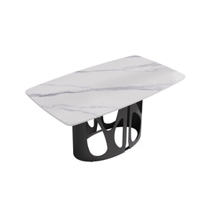 English Elm 63" Modern Sintered Stone Dining Table With Curved White Top & Black Iron Legs For 6 People W1535S00434