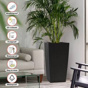 English Elm 30 Inch Tall Faux Rattan Planter Self Watering Outdoor Indoor Patio Garden Pot Black W3213P325511
