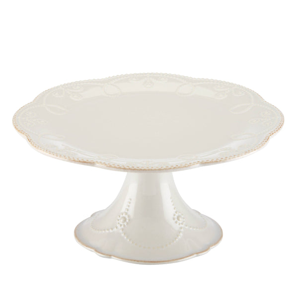 Lenox French Perle Scalloped Stoneware Cake Stand with Tea Stained Rim for Farmhouse Tables 824745
