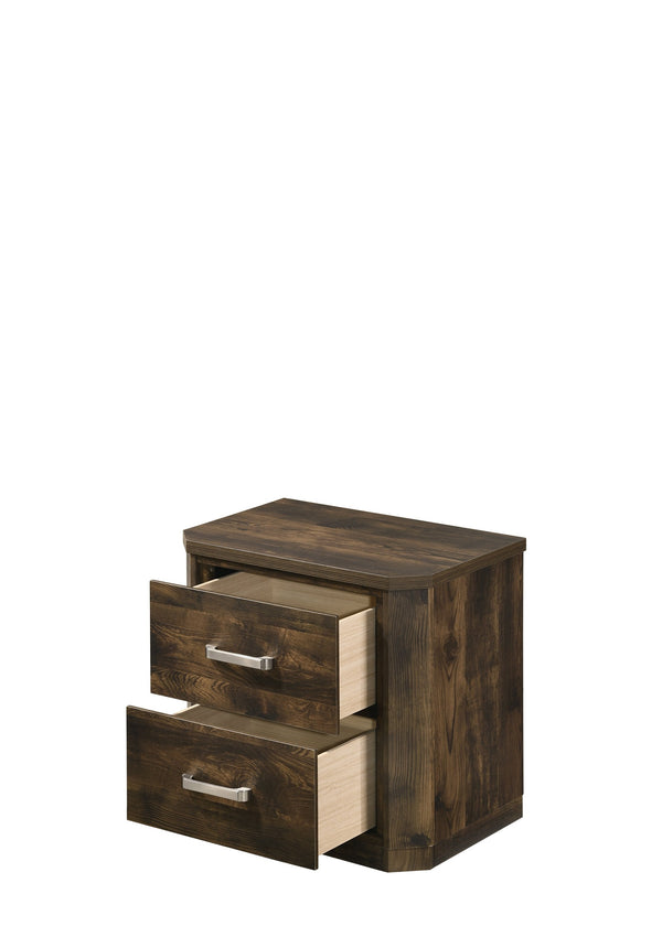 English Elm Elettra Rustic Walnut Nightstand with 2 Smooth-Glide Dovetail Drawers, Brushed Nickel Handles, Durable Finish B2726P261230