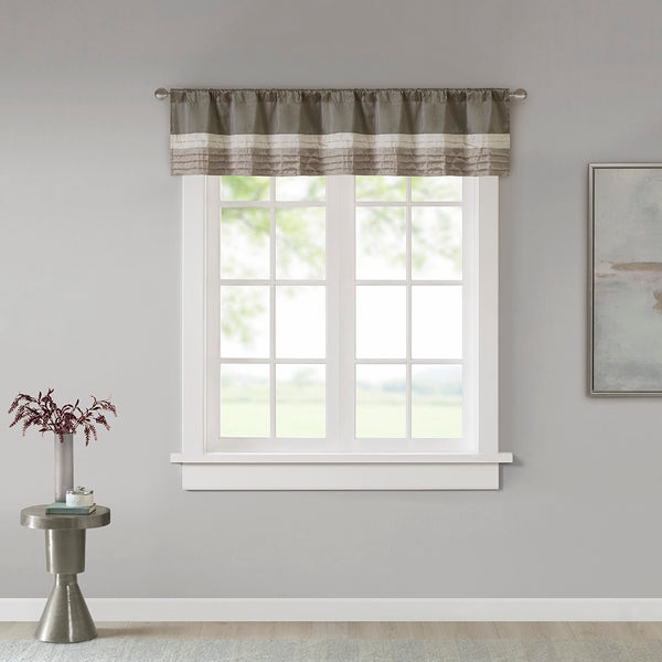 JLA Home Madison Park - Polyoni Pintuck Window Valance with Lined Striped Texture, Tailored Fullness & Easy Rod Pocket Natural MP41-2227