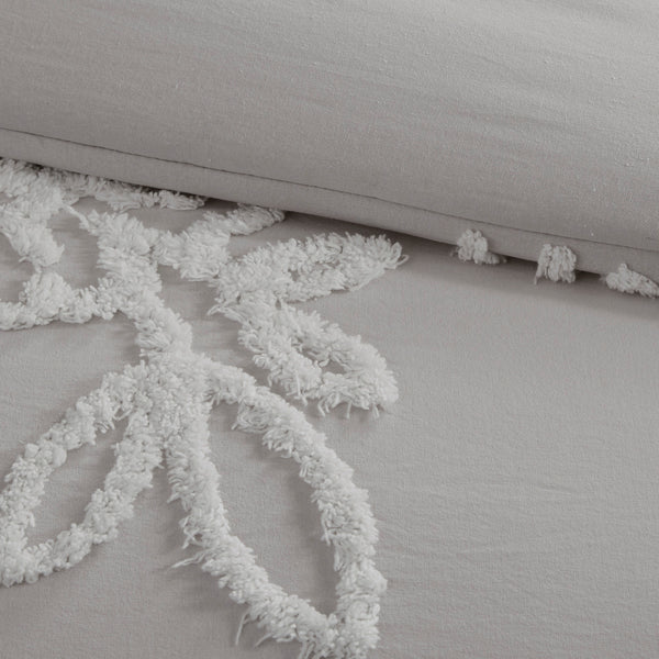 English Elm 3 Madison Park Veronica Tufted Chenille Floral Comforter Set Full/Queen Hypoallergenic Farmhouse Chic Warm Grey+White 18.9 L x 23.62 W x 10.24 H B035128913