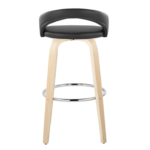 English Elm Fixed-height Swivel Barstools with Bent Wood Legs and Faux Leather Seats Set of 2 B202S01860