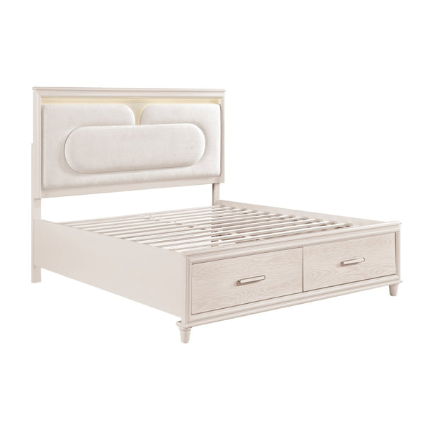 English Elm Modern Queen Platform Bed Chenille Headboard Led Lighting Footboard Storage Drawers B011S02158