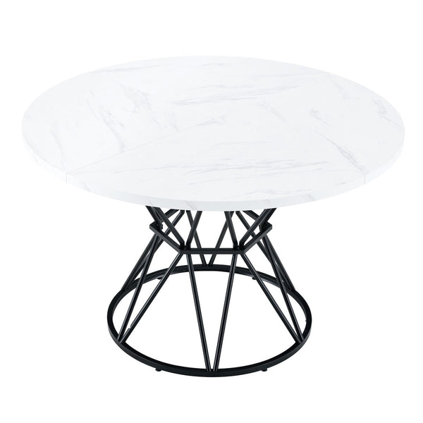 English Elm A Round Marble Patterned Mdf Dining Table with Matte Hourglass Base Seats Six White+Black W1151P434791