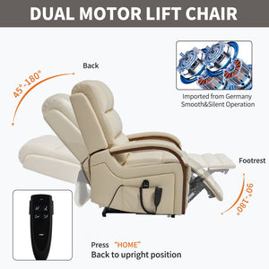 English Elm Power Lift Recliner with Leatheraire Upholstery Dual Motor Heat Massage Wood Armrests W1803S00082