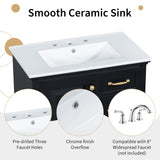 English Elm 30" Bathroom Vanity With Sink, One Package, Black Bathroom Cabinet With Drawers, Solid Frame and Mdf Board