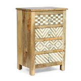 Christopher Knight Home® - Noble House - Sandia Handcrafted Boho 4 Drawer Mango Wood Nightstand, Natural And White