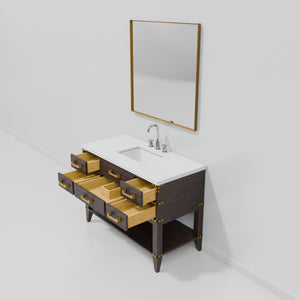 English Elm Brown Oak Single Bath Vanity Set With White Quartz Top, Chrome Faucet, And 46-Inch Mirror Included B2731S02106