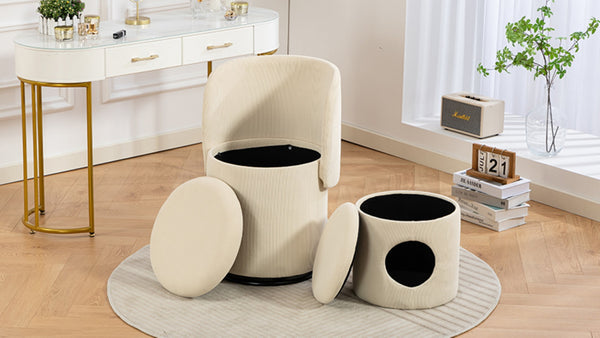 English Elm Stylish Barrel Swivel Accent Chair Upholstered Seat with Storage for Vanity or Dining W3248P424639