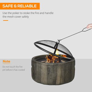 English Elm Outsunny Wood Burning Fire Pit Rustic Tree Stump Design Metal Patio Backyard Bonfire W2225P174304
