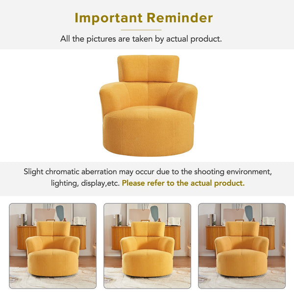 English Elm 360° Swivel Chair - Cozy Upholstered Accent Barrel Chair With Adjustable Headrest For Home & Office N719P272676L