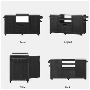 English Elm K&K 66.5" Outdoor Kitchen Island with 1.2" Stainless Steel Top, Ample Storage, Wheels & Bottle Opener Black N707P250629B