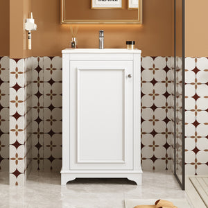 English Elm 20-inch Bathroom Vanity with Ceramic Sink, Modern Freestanding Single Vanity with Soft-Close Doors and Adjustable Shelf for Ample Organized Storage White N710P317678K