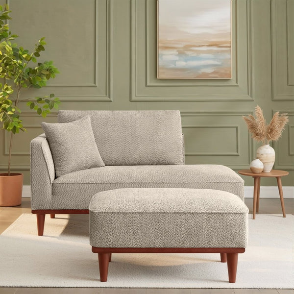 English Elm Indoor Boucle Chaise Lounge with Detachable Ottoman Convertible Daybed Bedroom Reading Nook Camel W5515P438688