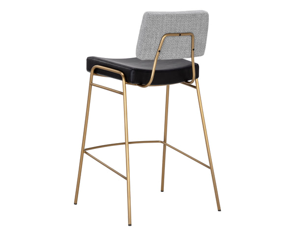 Sunpan Brinley Modern Barstool with Gold Stainless Steel Legs and Chic Black Faux Leather & Grey Fabric Seat Bar Height