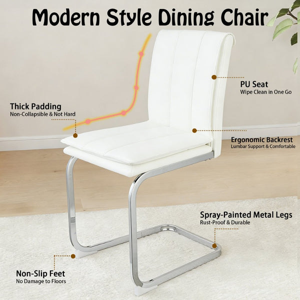 English Elm Modern Pu Leather Cantilever Dining Chairs Set of 4 with Steel Arc Frame for Kitchen White W5123P454222
