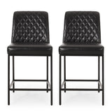 Christopher Knight Home® - Noble House - Osgood Contemporary Diamond Stitch Counter Stools, Midnight Black and Black - Set of 2