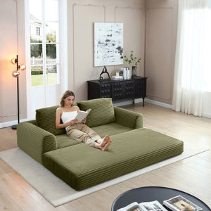 English Elm 2-in-1 Corduroy Futon Sofa Sleeper with Foam Fill and Modular Floor Profile Green W1117P417299