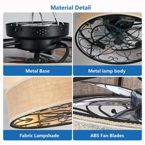 English Elm 20 20-Inch Caged Flush Mount Ceiling Fan with LED Lights, Bladeless Fabric Shade, Remote, DC Quiet W1340P343837