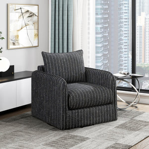 English Elm Contemporary Swivel Accent Chair Striped Plush Upholstery for Modern Living Rooms B011P458632