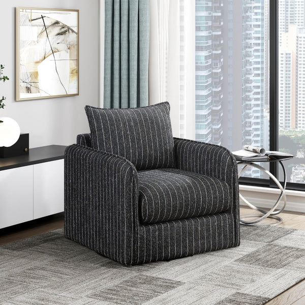 English Elm Contemporary Swivel Accent Chair Striped Plush Upholstery for Modern Living Rooms B011P458632