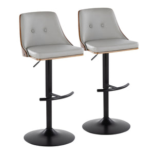 English Elm Gianna Mid-Century Modern Adjustable Barstool Set Of 2 - Sleek Black Metal & Walnut With Grey Faux Leather B202S00887