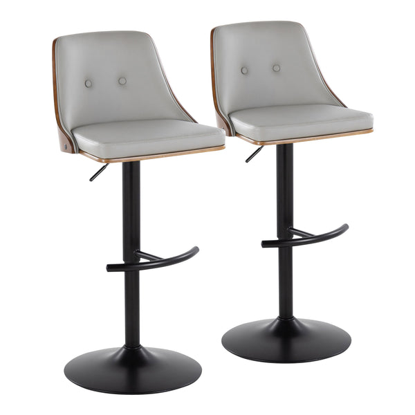 English Elm Gianna Mid-Century Modern Adjustable Barstool Set Of 2 - Sleek Black Metal & Walnut With Grey Faux Leather B202S00887