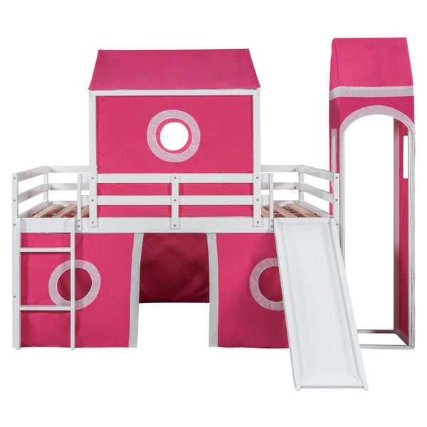 English Elm Full Size Kids Castle Loft Bed with Slide Tent and Tower Pinewood Play Structure LT000771AAH-1
