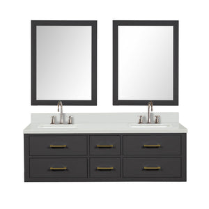 English Elm Black Double Bath Vanity Set With White Quartz Top, Chrome Faucets & 28" Matching Mirrors - Modern Elegance B2731S01825
