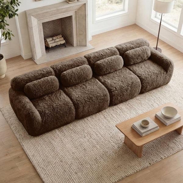 English Elm 149'' Plush Modular Cloud Sofa Boneless Ergonomic Design for Home Theater Lounge Chocolate W714S01544