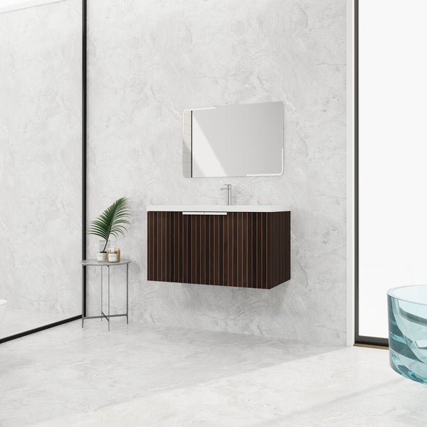 English Elm 36 Inch Silver-Brown Stripe Wall-Mounted Vanity with Resin Sink, Soft-Close Doors & Spacious Storage W999P204953