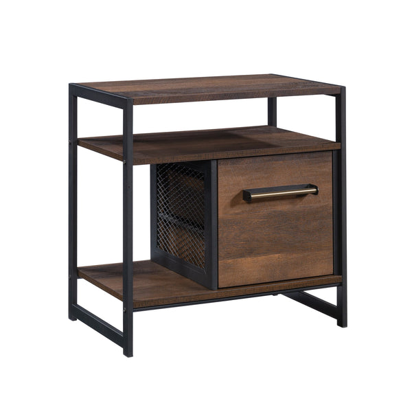 English Elm Side Table Brown Finish Night Stand with Drawer & Open Shelf, Compact Oak Accent, Durable Engineered Wood, Easy Assembly (24" H) B356P367900