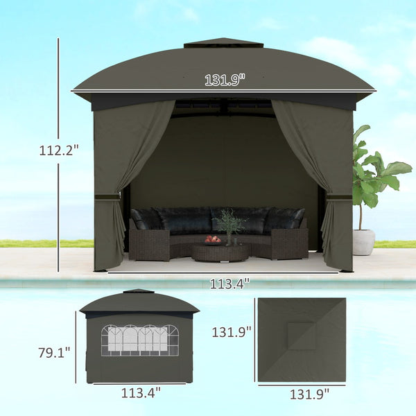 English Elm Double Tier Outdoor Gazebo with Arched Windows Steel Frame and Uv Resistant Polyester Canopy Dark Gray T3971P426847
