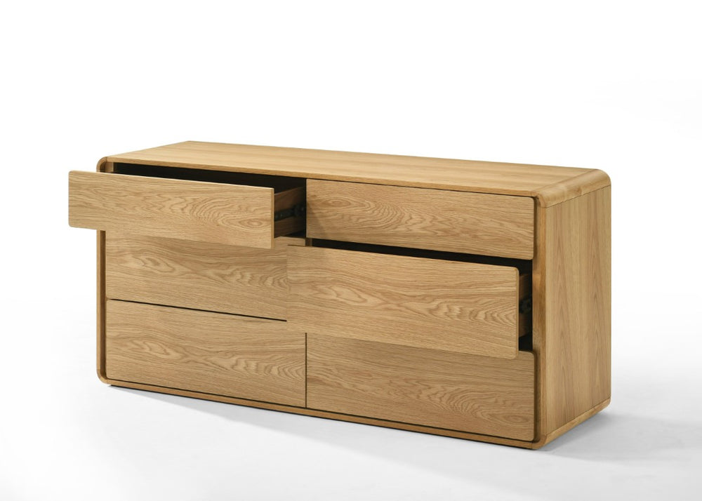 VIG Furniture Dustin Modern Natural Oak Dresser With 6 Soft-Close Push-Open Drawers, Rounded Corners, Ready-To-Use VGMA-BR-99-DRS-NAT