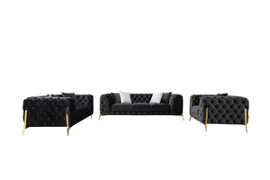 VIG Furniture Divani Casa Clarice - Transitional Black Velvet Sofa Set VGAH-SF1013-SET-BLK