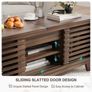 English Elm Coffee Table with Led Lighting Bluetooth Speaker Wireless Charging and Faux Marble Top T3773P419702