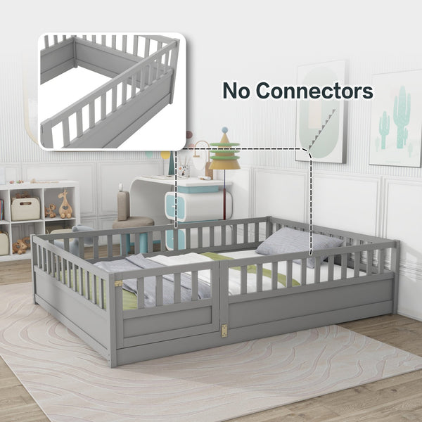 English Elm Full Montessori Floor Bed Frame For Kids - Secure, Low-Profile Design In Gray For Safe Play & Sleep W1858P164934