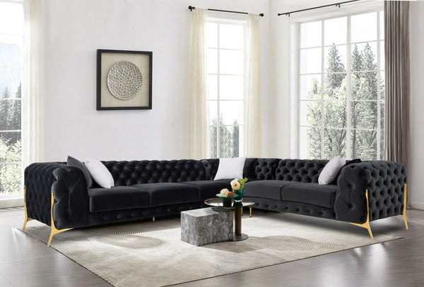 VIG Furniture Divani Casa Clarice - Transitional Black Velvet Sectional Sofa VGAH-SF1015-BLK
