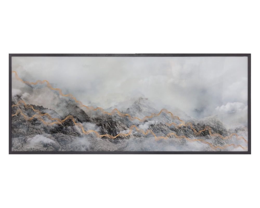 Sunpan MYSTIC Mountain Luxe Art - 72" x 30" Black Framed Wall Decor with Gold Leaf Accents & Depth A0397