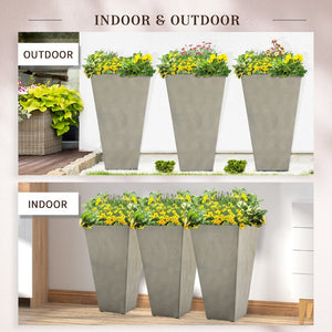 English Elm Outsunny Set Of 3 Modern Tall Gray Planters With Drainage Holes - Stylish Indoor/Outdoor Pots! W2225P174508-GIGA
